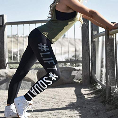 Kneris Mujer Pantalones Largos Impresión de Letras Leggings Running Yoga Mujeres Mallas Deportivas Fitness Gym Pantalon Elásticos