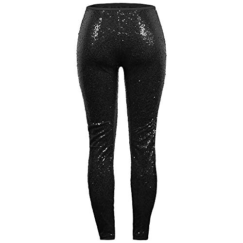 Kneris Mujeres de Cintura Alta Casual Trabajo Paillettes Lentejuelas Delgado Leggins Pantalones