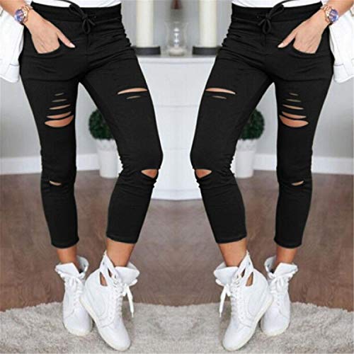 Kneris Pantalones Mujer Rasgados Flacos Leggings Cintura Alta Pantalones Largos hasta Los Tobillos (Blanco, XX-Large)