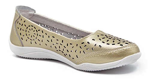 Knixmax Bailarinas/Mary Jane Merceditas para Mujer, Zapatos Plano Verano para Caminar, Zapatillas de Ballet de Piel Mocasines Transpirables Cómodos Moda Loafers Zapatos de Conducción, Gold EU41