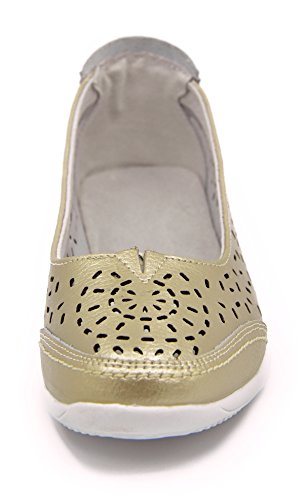 Knixmax Bailarinas/Mary Jane Merceditas para Mujer, Zapatos Plano Verano para Caminar, Zapatillas de Ballet de Piel Mocasines Transpirables Cómodos Moda Loafers Zapatos de Conducción, Gold EU41