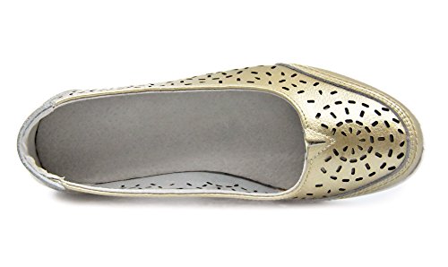 Knixmax Bailarinas/Mary Jane Merceditas para Mujer, Zapatos Plano Verano para Caminar, Zapatillas de Ballet de Piel Mocasines Transpirables Cómodos Moda Loafers Zapatos de Conducción, Gold EU41