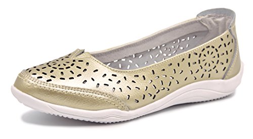 Knixmax Bailarinas/Mary Jane Merceditas para Mujer, Zapatos Plano Verano para Caminar, Zapatillas de Ballet de Piel Mocasines Transpirables Cómodos Moda Loafers Zapatos de Conducción, Gold EU41