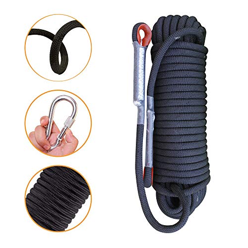 Knowing 20M*8MM Cuerda Escalada Profesional Cuerda de Seguridad con 2 Mosquetones para Usos Al Aire Libre Emergencia Supervivencia Camping Caza Pesca (Negro) Knowing 20M*8MM Cuerda Escalada Profesional Cuerda de Seguridad con 2 Mosquetones para Usos Al Aire Libre Emergencia Supervivencia Camping Caza Pesca (Negro)