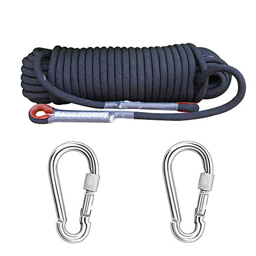 Knowing 20M*8MM Cuerda Escalada Profesional Cuerda de Seguridad con 2 Mosquetones para Usos Al Aire Libre Emergencia Supervivencia Camping Caza Pesca (Negro) Knowing 20M*8MM Cuerda Escalada Profesional Cuerda de Seguridad con 2 Mosquetones para Usos Al Aire Libre Emergencia Supervivencia Camping Caza Pesca (Negro)