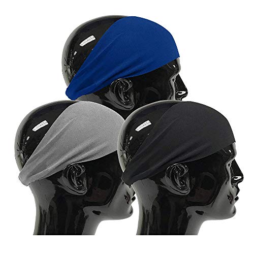 Knowing 3 Paquetes Diadema para Hombre, Diadema para Hombre, Diadema Unisex Que Absorbe la Humedad y Elástica, Diadema Deportiva para Correr, Ciclismo, Yoga, Baloncesto (3 Colores)