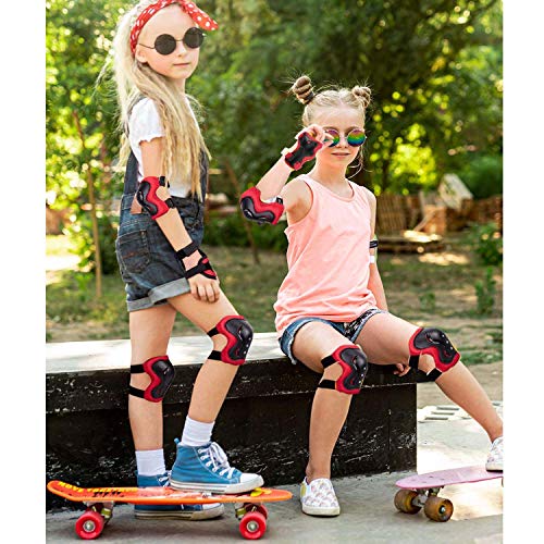 Knowing Juego de Rodilleras para Niños, Protecciones contra Caídas para Patinaje en Línea, Rodilleras Coderas Muñequeras, con Correa Ajustable, para Patineta Patinaje Bicicleta, Rojo y Negro