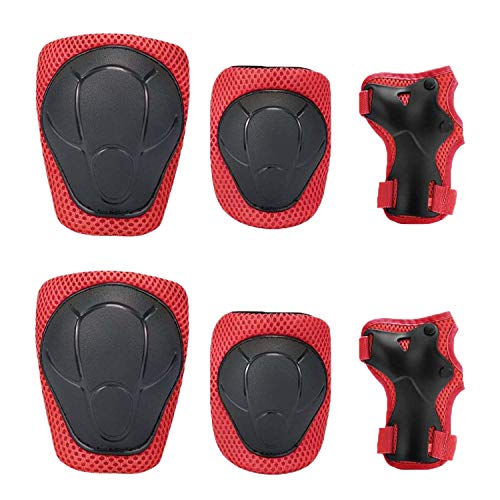 Knowing Juego de Rodilleras para Niños, Protecciones contra Caídas para Patinaje en Línea, Rodilleras Coderas Muñequeras, con Correa Ajustable, para Patineta Patinaje Bicicleta, Rojo y Negro