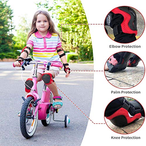 Knowing Juego de Rodilleras para Niños, Protecciones contra Caídas para Patinaje en Línea, Rodilleras Coderas Muñequeras, con Correa Ajustable, para Patineta Patinaje Bicicleta, Rojo y Negro