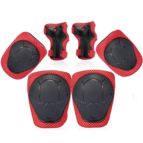 Knowing Juego de Rodilleras para Niños, Protecciones contra Caídas para Patinaje en Línea, Rodilleras Coderas Muñequeras, con Correa Ajustable, para Patineta Patinaje Bicicleta, Rojo y Negro