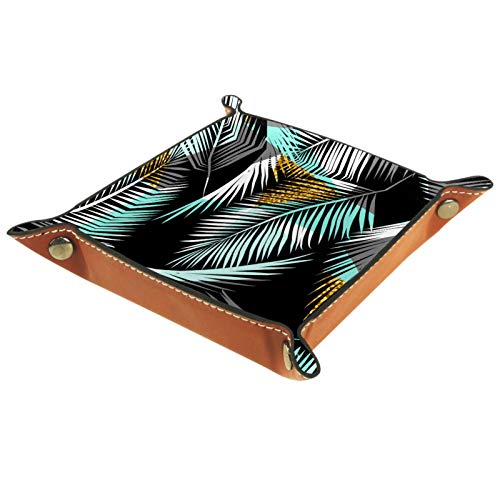 Kntiline Bandeja de Valet, Organizador de Escritorio, Caja de Almacenamiento, Cuero, patrón exótico sin Costuras, Siluetas de Hoja de Palma, Bandeja de Recogida para Uso doméstico Kntiline Bandeja de Valet, Organizador de Escritorio, Caja de Almacenamiento, Cuero, patrón exótico sin Costuras, Siluetas de Hoja de Palma, Bandeja de Recogida para Uso doméstico