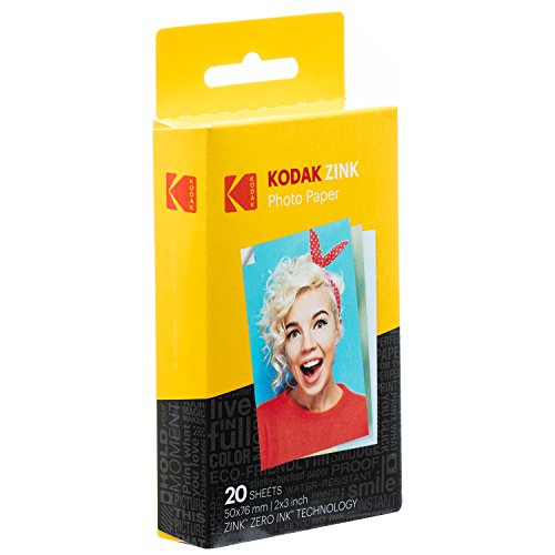 Kodak Papel Fotográfico Zink Premium de 2X3 Pulgadas (20 Hojas) Compatible con Kodak Smile, Kodak Step, Printomatic.