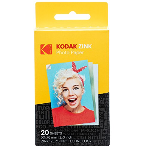 Kodak Papel Fotográfico Zink Premium de 2X3 Pulgadas (20 Hojas) Compatible con Kodak Smile, Kodak Step, Printomatic.