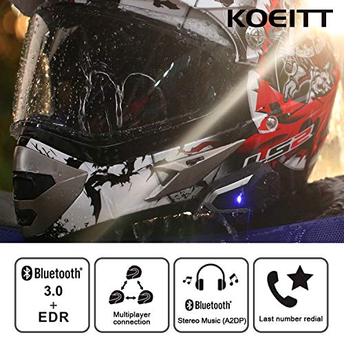 KOEITT BT-S3 Intercomunicador Casco Moto Auriculares Intercomunicador Moto Bluetooth para Motocicletas,Gama Comunicación Intercom de 1000m, Impermeabilidad(1*BT-S3)