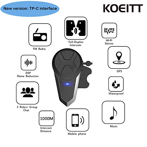 KOEITT BT-S3 Intercomunicador Casco Moto Auriculares Intercomunicador Moto Bluetooth para Motocicletas,Gama Comunicación Intercom de 1000m, Impermeabilidad(1*BT-S3)