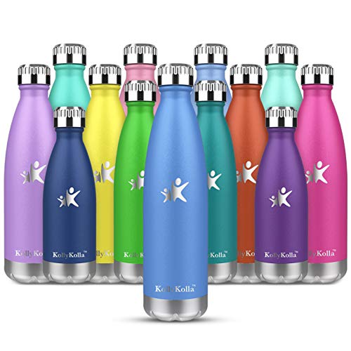 KollyKolla Botella de Agua Acero Inoxidable, Termo Sin BPA Ecológica, Botellas Termica Reutilizable Frascos Térmicos para Niños & Adultos, Deporte, Oficina, Yoga, Ciclismo, (350ml Azul Medio)