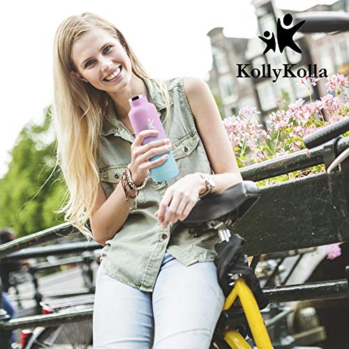 KollyKolla Botella de Agua Acero Inoxidable, Termo Sin BPA Ecológica Reutilizable, Botella Termica con Pajita y Filtro, Water Bottle para Niños & Adultos, Deporte, Oficina, Yoga, (750ml Rosa Roja)