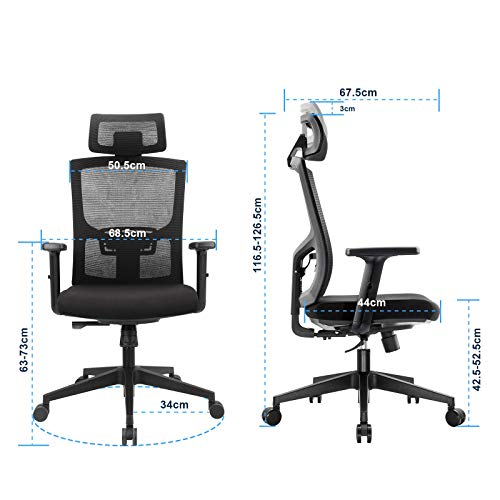 KOMENE Silla Ergonómica Oficina y Silla Ajustable de Malla con Respaldo Alto, Silla Escritorio para Computadora con Reposacabezas y Soporte Lumbar para el Hogar y la Oficina (Negro) KOMENE Silla Ergonómica Oficina y Silla Ajustable de Malla con Respaldo Alto, Silla Escritorio para Computadora con Reposacabezas y Soporte Lumbar para el Hogar y la Oficina (Negro)