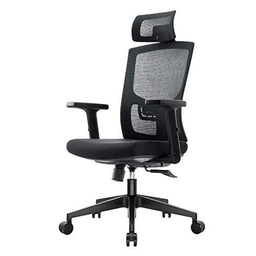 KOMENE Silla Ergonómica Oficina y Silla Ajustable de Malla con Respaldo Alto, Silla Escritorio para Computadora con Reposacabezas y Soporte Lumbar para el Hogar y la Oficina (Negro) KOMENE Silla Ergonómica Oficina y Silla Ajustable de Malla con Respaldo Alto, Silla Escritorio para Computadora con Reposacabezas y Soporte Lumbar para el Hogar y la Oficina (Negro)