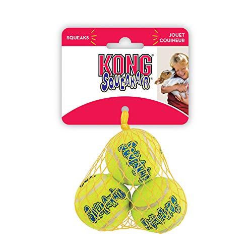 KONG - Squeakair Balls - Pelotas de Tenis sonoras Que respetan Sus Dientes - para Perros de Raza Mini (Pack de 3)