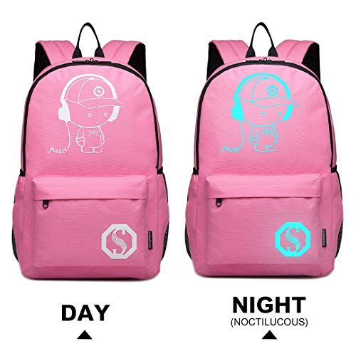 Kono Anime Cartoon Luminous música Boy Backpack Escuela Estudiante Mochila de Moda, Mochila Escolar Unisex Bookbag Maleta De Viaje Trolley Ordenador Mochila (Rosa)