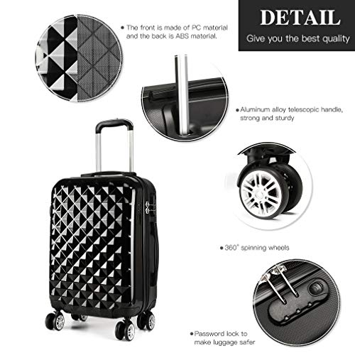 Kono Equipaje de Mano Ligero PC Duro Shell + ABS Maleta 4 Ruedas giratorias Cabina con Ruedas (Negro, S-20) Kono Equipaje de Mano Ligero PC Duro Shell + ABS Maleta 4 Ruedas giratorias Cabina con Ruedas (Negro, S-20)