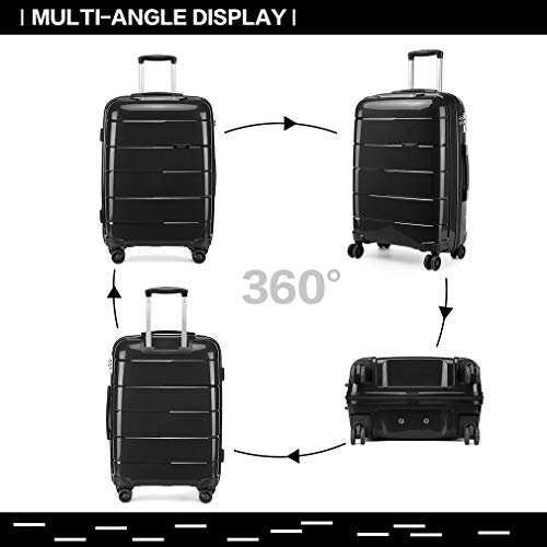 Kono Maleta de Viaje Rígida 4 Ruedas Trolley Mediana de Polipropileno. Cómoda Resistente y Ligera. Calidad Diseño Ideal para Estudiantes y Profesionales,Cerradura TSA (Negro, M (65cm - 66L))