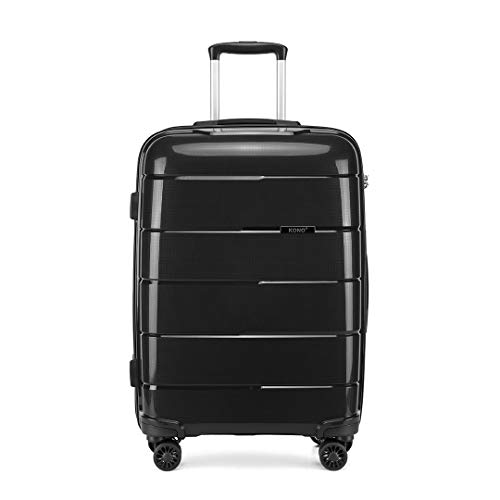 Kono Maleta de Viaje Rígida 4 Ruedas Trolley Mediana de Polipropileno. Cómoda Resistente y Ligera. Calidad Diseño Ideal para Estudiantes y Profesionales,Cerradura TSA (Negro, M (65cm - 66L))