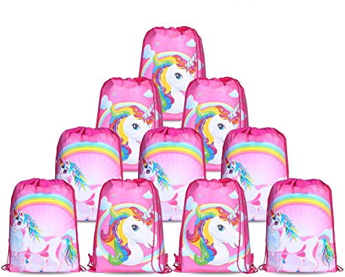 Konsait Lot 10 Unicornio Bolsa de Cuerdas Gymsack Poliéster Bolsa de Hombro Casual Linda Colegios Mochilas para Infantiles Niñas Regalos Cumpleaños comuniones Favor de Fiesta