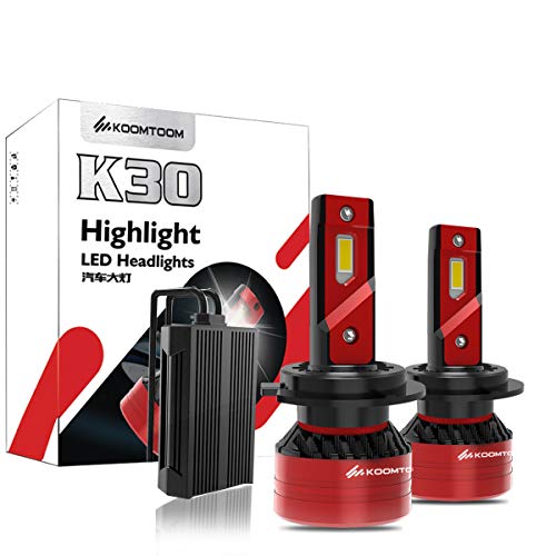 KOOMTOOM H7 Faros LED Can-bus Sin errores Kit de conversión de bombillas exteriores automáticas de alta potencia Reemplazar faros halógenos HID - 90w 16000LM 6500K-1RY Garantía