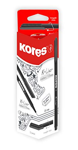 Kores K-Liner Fineliner punta de metal, 0,4 mm, negro (caja de 12)