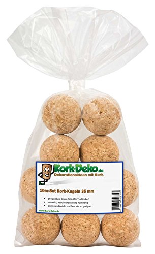 Kork-Deko Conjunto de 10 Bolas de Corcho (Bolas de Kicker de Corcho), Corcho Natural, diámetro = 3,5 cm | Naturales, Muy silenciosas (futbolín, Bola de Kicker, Bolas para futbolines, 10 Piezas)