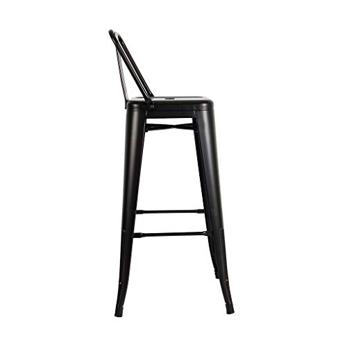 KOSMI - Lote de 4 taburetes de bar en metal negro mate con respaldo pequeño, sillas de bar Taburetes de metal altura 66 cm perfecto para mesa de 90 cm, isla central o encimera