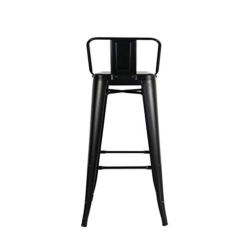 KOSMI - Lote de 4 taburetes de bar en metal negro mate con respaldo pequeño, sillas de bar Taburetes de metal altura 66 cm perfecto para mesa de 90 cm, isla central o encimera