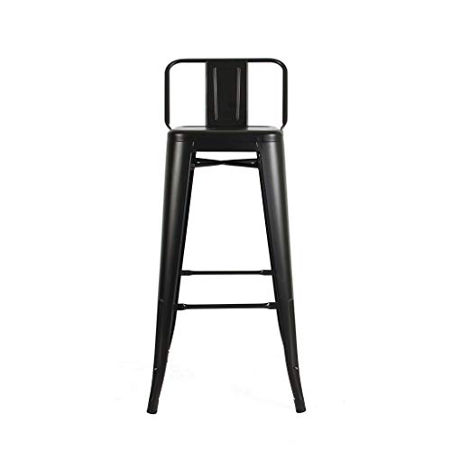 KOSMI - Lote de 4 taburetes de bar en metal negro mate con respaldo pequeño, sillas de bar Taburetes de metal altura 66 cm perfecto para mesa de 90 cm, isla central o encimera