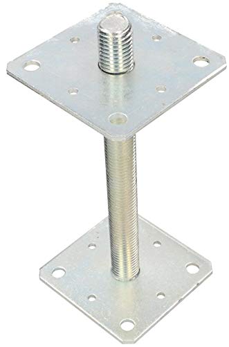KOTARBAU® Soporte de poste de 110 mm x 110 mm x 250 mm, rosca M24 mm, pie de soporte de altura ajustable, galvanizado, pie de hormigón, para atornillar, regulable KOTARBAU® Soporte de poste de 110 mm x 110 mm x 250 mm, rosca M24 mm, pie de soporte de altura ajustable, galvanizado, pie de hormigón, para atornillar, regulable