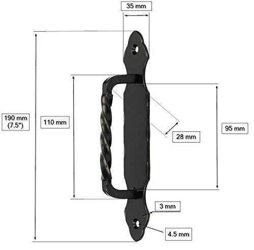KOTARBAU® - Tirador de puerta (190 mm, 2 unidades, hierro forjado, mango negro, acero inoxidable)