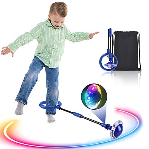 Kqpoinw Bola de Salto de Tobillo, LED Saltar Bola Plegable Anillo de Salto Intermitente Colorida Flash Bola de Salto Anillo de Salto de Tobillo Pelota de Baile para Niños y Adultos (Azul)