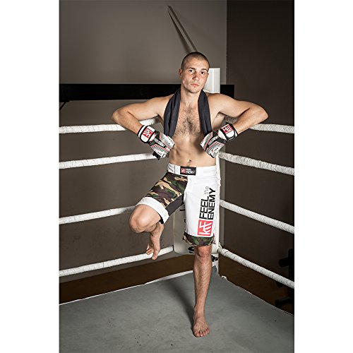 KRF Feel The Enemy MMA Samut Pantalones de Boxeo, Hombre, Multicolor (Camuflaje/Blanco/Negro), M