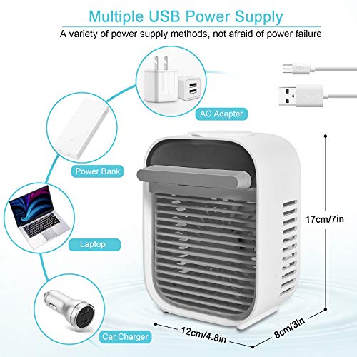 Kriogor Mini Enfriador de Aire, Mini Aire Acondicionado Ventilador,USB Aire Acondicionado Portátil,Humidificador con 3 velocidades Trabajo y Hogar