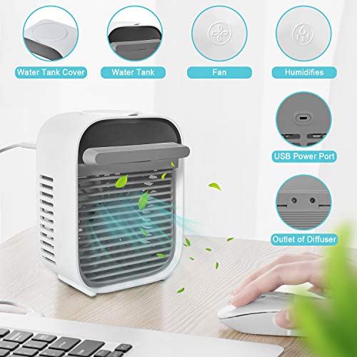 Kriogor Mini Enfriador de Aire, Mini Aire Acondicionado Ventilador,USB Aire Acondicionado Portátil,Humidificador con 3 velocidades Trabajo y Hogar