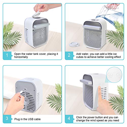 Kriogor Mini Enfriador de Aire, Mini Aire Acondicionado Ventilador,USB Aire Acondicionado Portátil,Humidificador con 3 velocidades Trabajo y Hogar