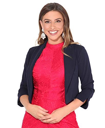 KRISP Bolero Mujer Fiesta Tallas Grandes Torera Chaqueta Corta Boda Elegante Barata Noche Vestir Manga, (Azul Marino (3729), 36 EU (08 UK)), 3729-NVY-08