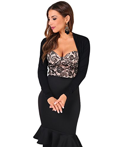 KRISP Bolero Mujer Fiesta Torera Manga Tallas Grandes Barato Punto Boda, Negro (7519), SM, 7519-BLK-SM