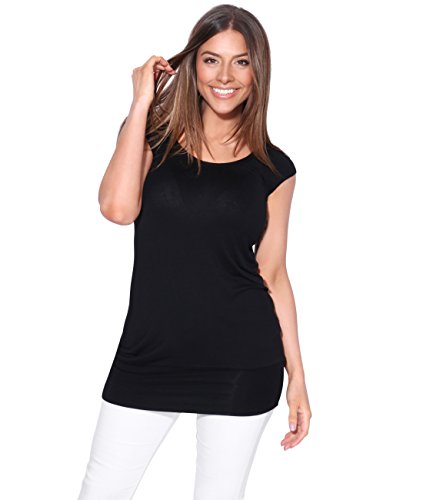 KRISP Mujer Camiseta Larga Básica Manga Corta (7604-BLK-14)