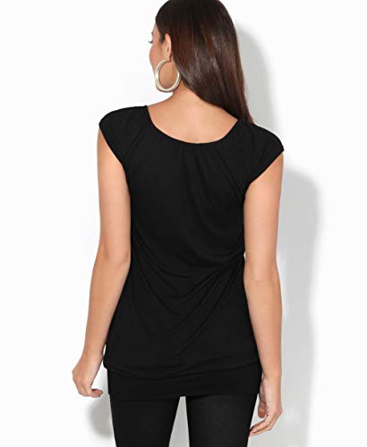 KRISP Mujer Camiseta Larga Básica Manga Corta (7604-BLK-14) KRISP Mujer Camiseta Larga Básica Manga Corta (7604-BLK-14)