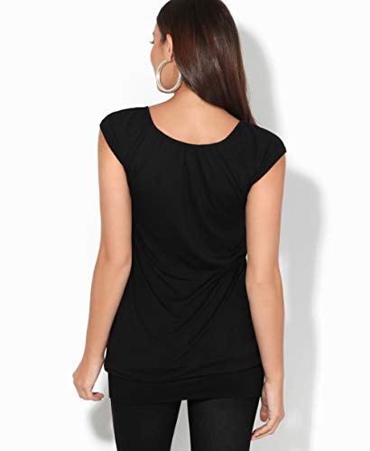 KRISP Mujer Camiseta Larga Básica Manga Corta (7604-BLK-14)