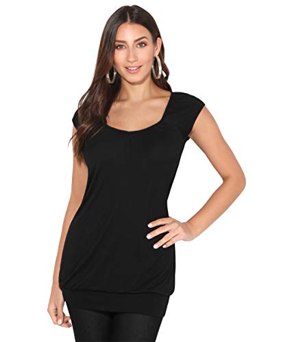 KRISP Mujer Camiseta Larga Básica Manga Corta (7604-BLK-14)