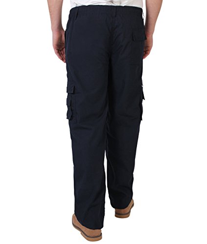 KRISP Pantalón Hombre Casual Cargo Cómodos Bolsillos Laterales Baratos Algodón, Azul Marino, M, 7918-NVY-M