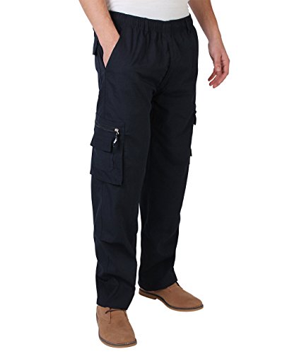 KRISP Pantalón Hombre Casual Cargo Cómodos Bolsillos Laterales Baratos Algodón, Azul Marino, M, 7918-NVY-M